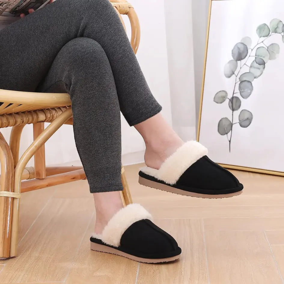 Alex Leather Fur Lined Mule Slippers – Warm Slip On Slippers
