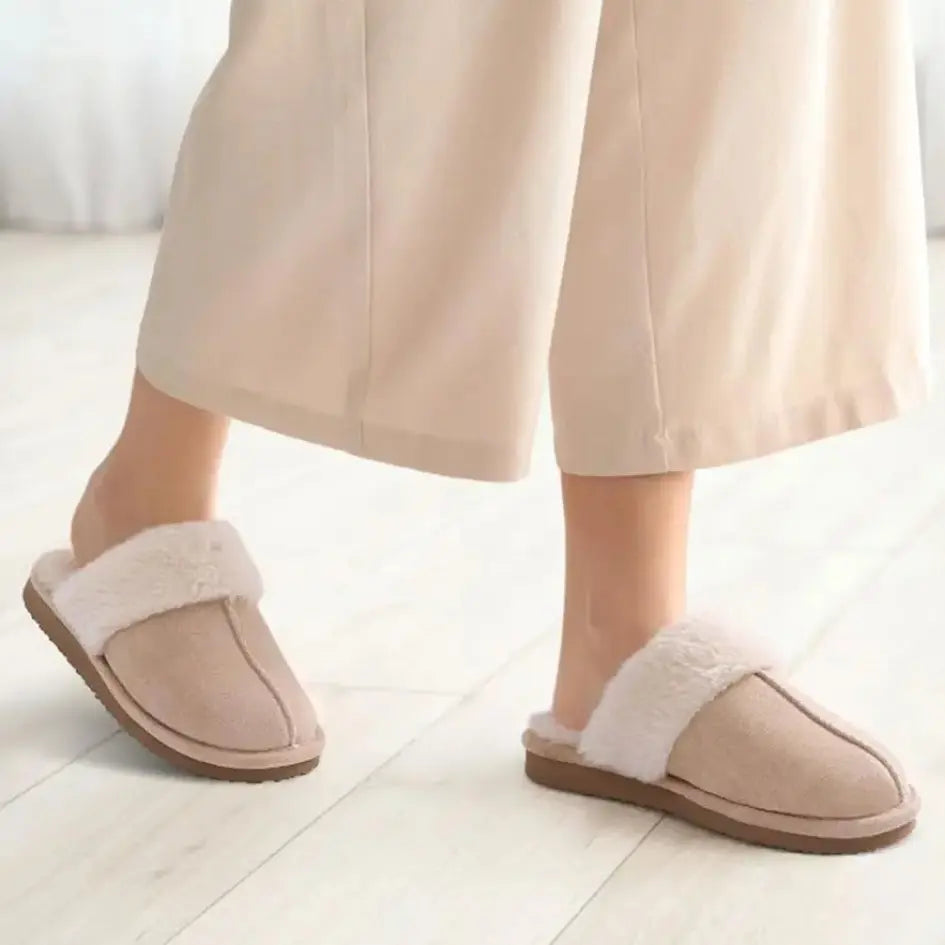Alex Leather Fur Lined Mule Slippers – Warm Slip On Slippers