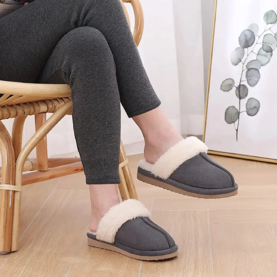 Alex Leather Fur Lined Mule Slippers – Warm Slip On Slippers