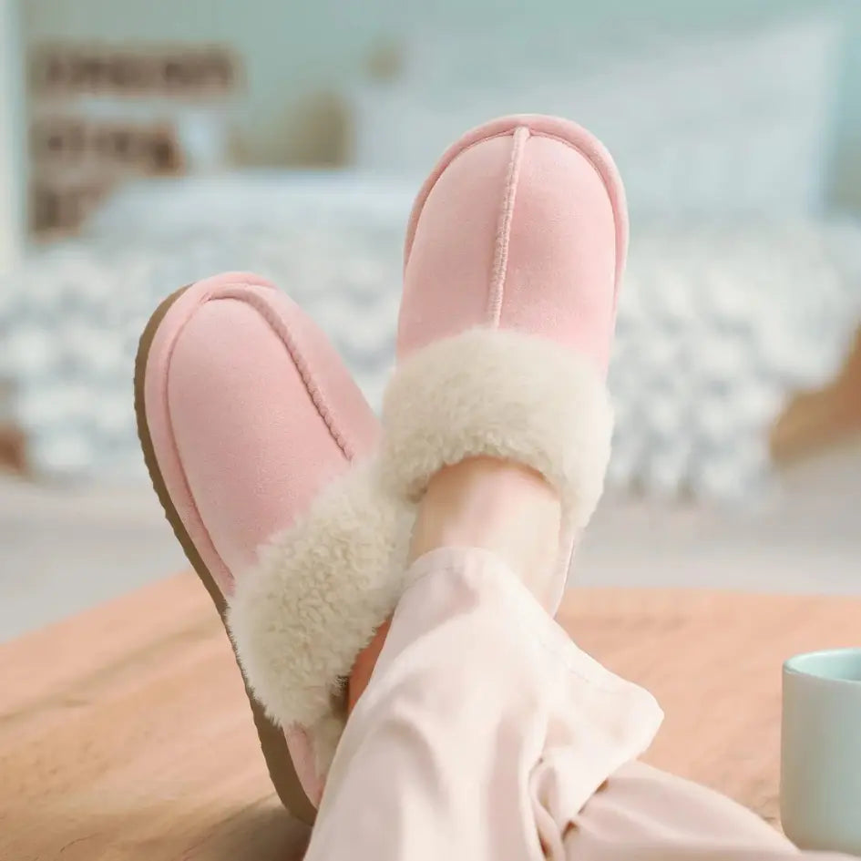 Alex Leather Fur Lined Mule Slippers – Warm Slip On Slippers