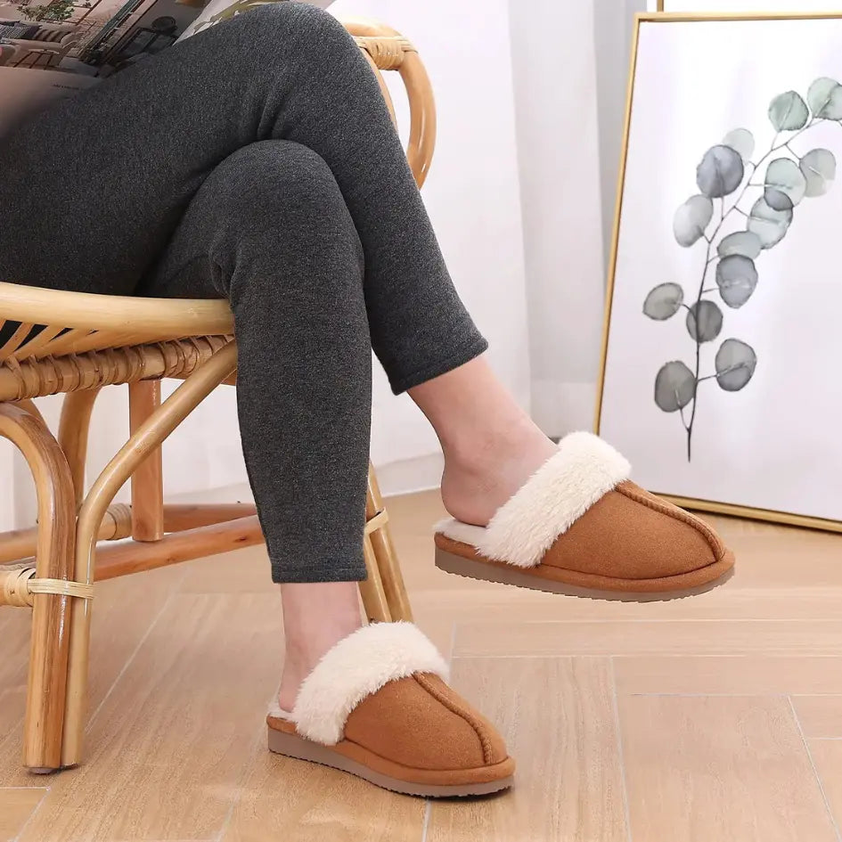 Alex Leather Fur Lined Mule Slippers – Warm Slip On Slippers