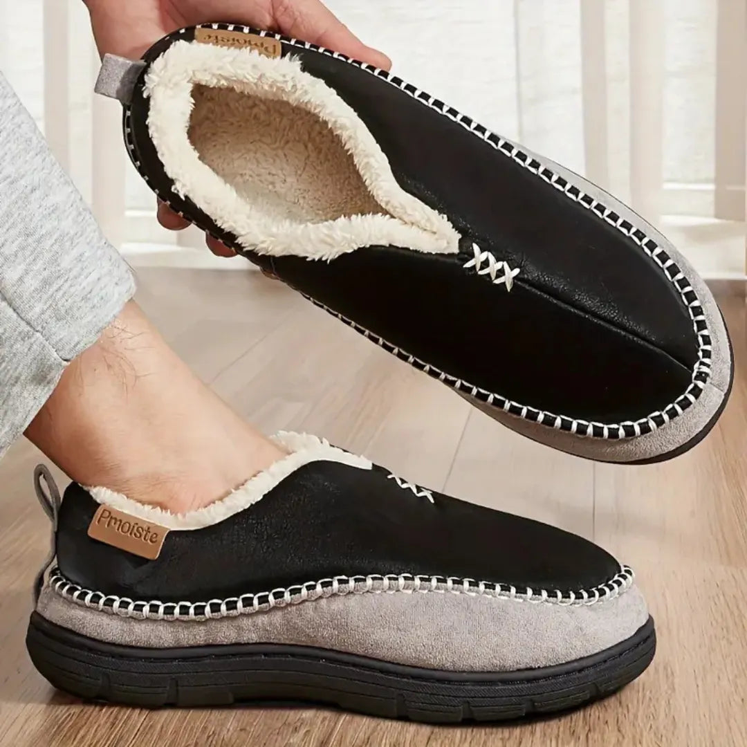 Hugh Men’s Slippers – Warm Fleece Lined Slip On House Shoes