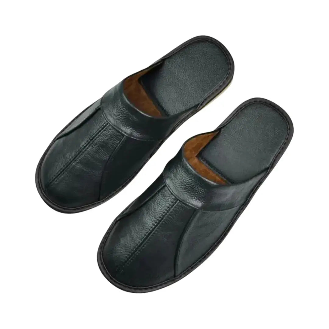 Men’s Leather Mule Slippers – Slip On Indoor Shoes with Anti Slip Sole