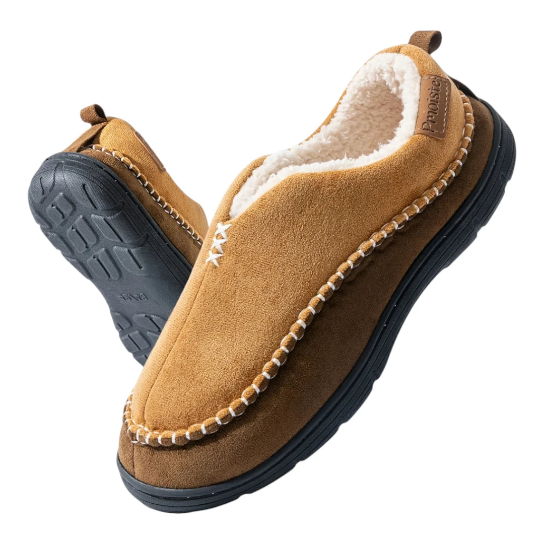 Hugh Men’s Slippers – Warm Fleece Lined Slip On House Shoes