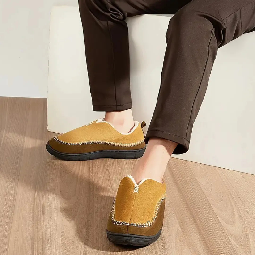 Hugh Men’s Slippers – Warm Fleece Lined Slip On House Shoes