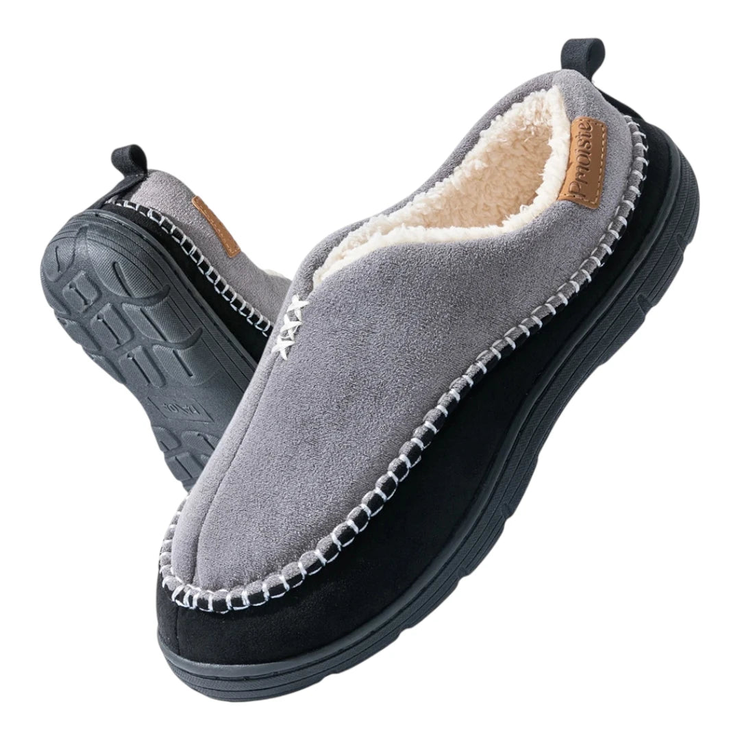 Hugh Men’s Slippers – Warm Fleece Lined Slip On House Shoes