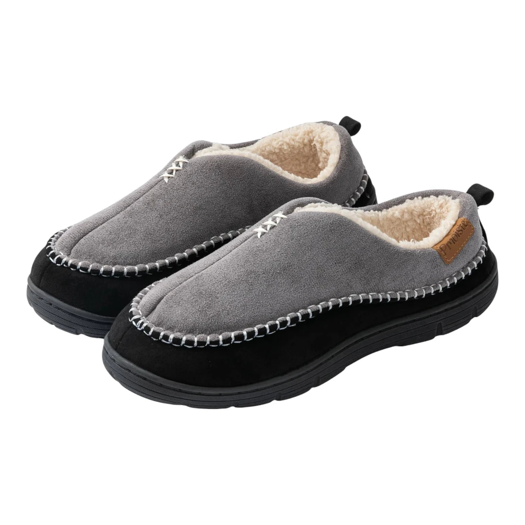Hugh Men’s Slippers – Warm Fleece Lined Slip On House Shoes