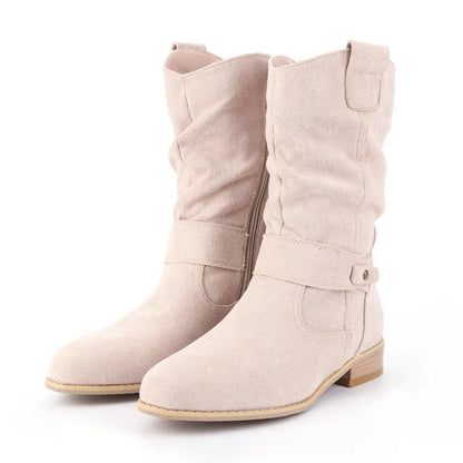 Isabelle Suede Ankle Boots with Zipper – Women’s Low Heel Casual