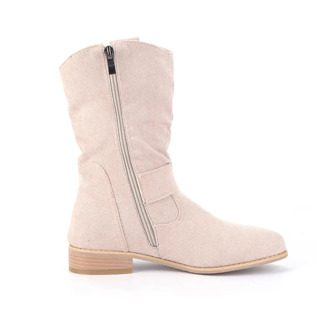 Isabelle Suede Ankle Boots with Zipper – Women’s Low Heel Casual