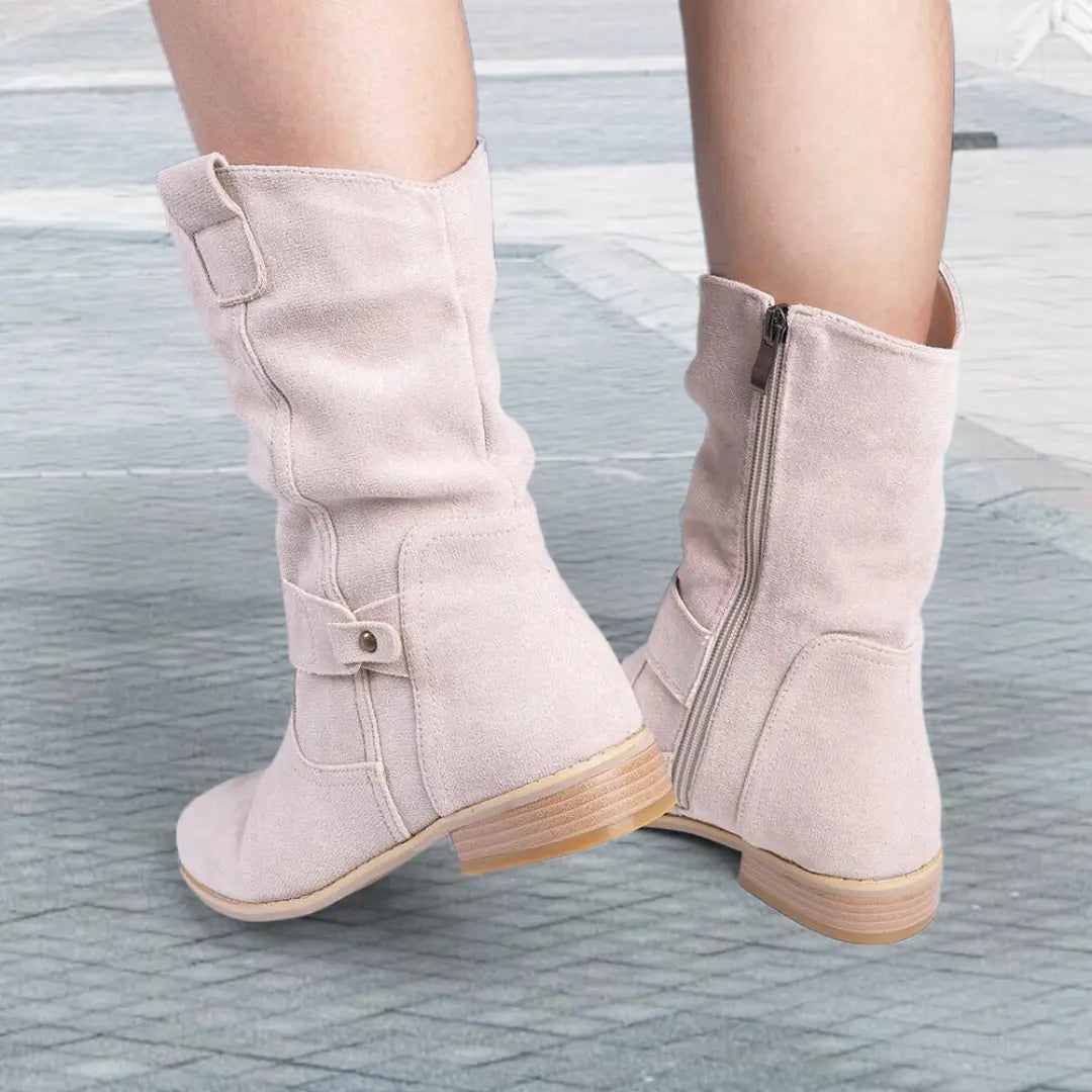 Isabelle Suede Ankle Boots with Zipper – Women’s Low Heel Casual