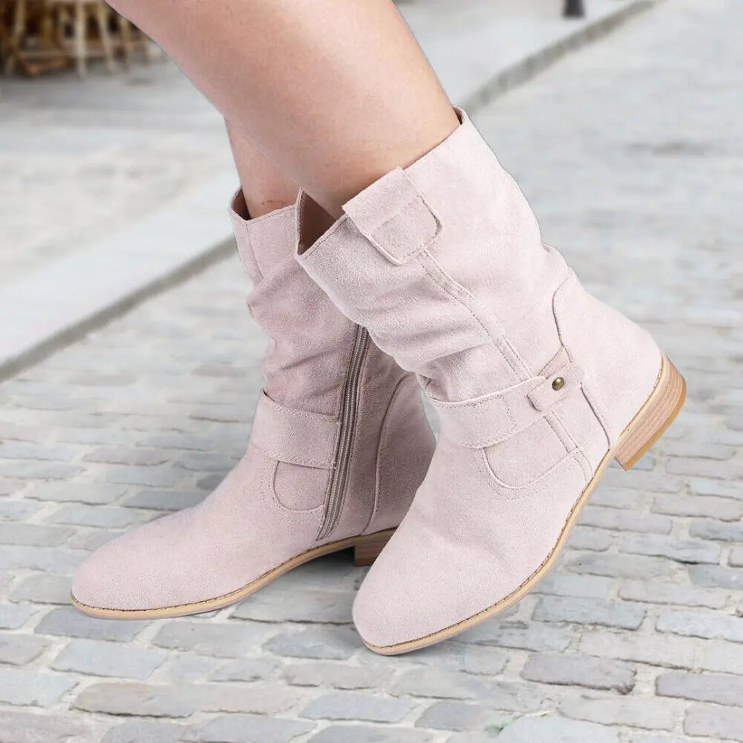 Isabelle Suede Ankle Boots with Zipper – Women’s Low Heel Casual