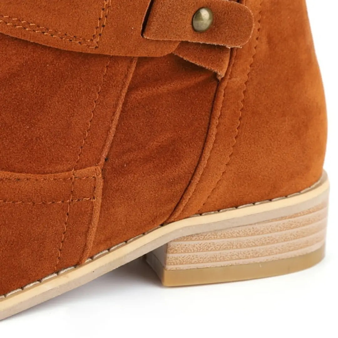 Isabelle Suede Ankle Boots with Zipper – Women’s Low Heel Casual