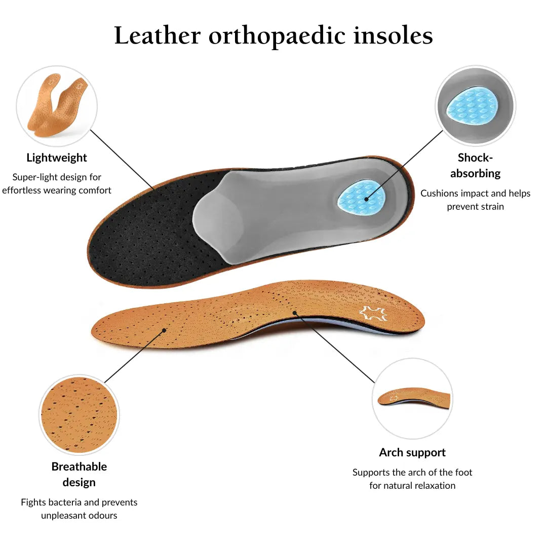 Leather Orthopedic Insoles – Arch Support Shoe Inserts for Knock Knees
