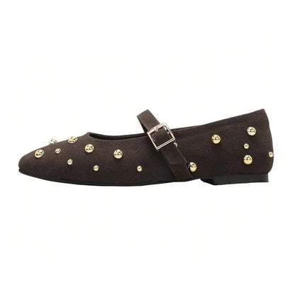 Lola Mary Jane Flats – Suede Studded Ballerina Shoes for Women