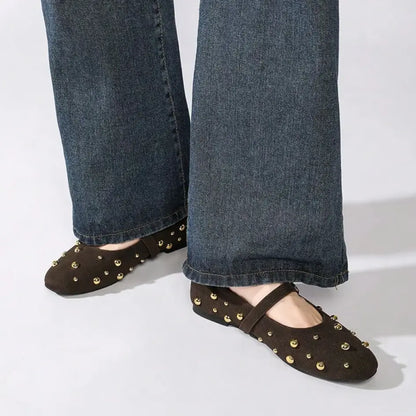 Lola Mary Jane Flats – Suede Studded Ballerina Shoes for Women