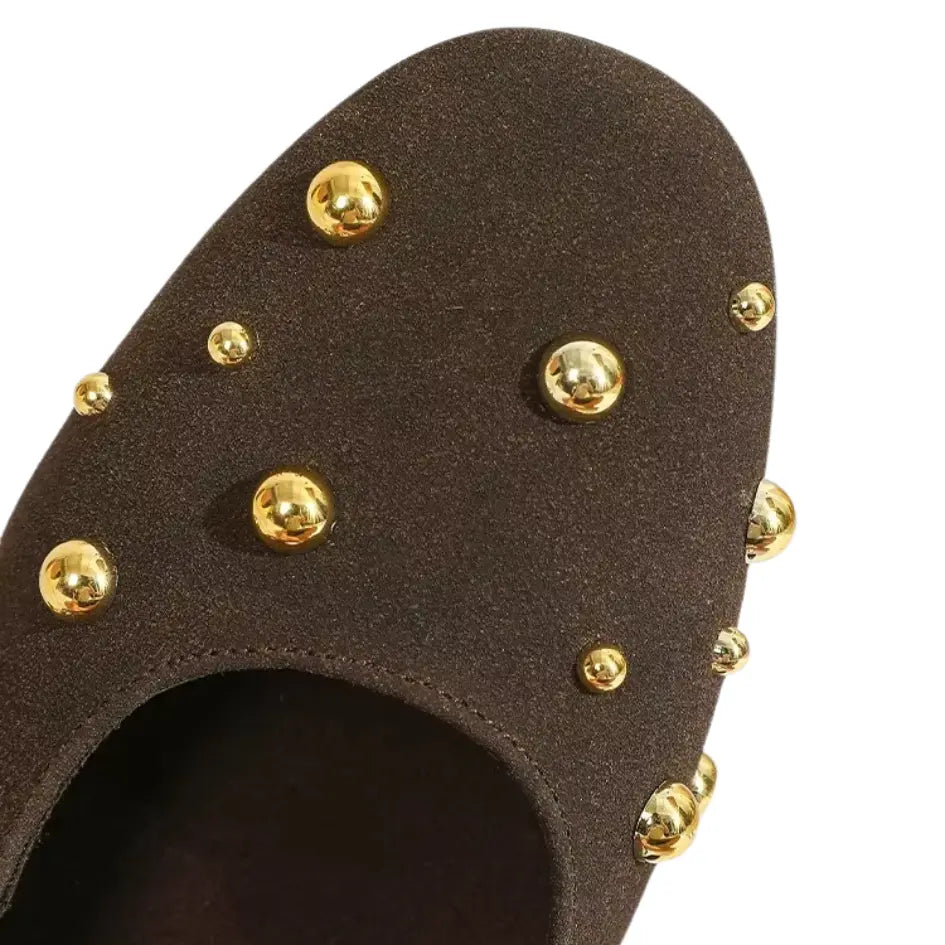 Lola Mary Jane Flats – Suede Studded Ballerina Shoes for Women
