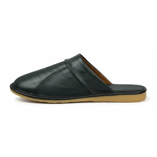 Men’s Leather Mule Slippers – Slip On Indoor Shoes with Anti Slip Sole