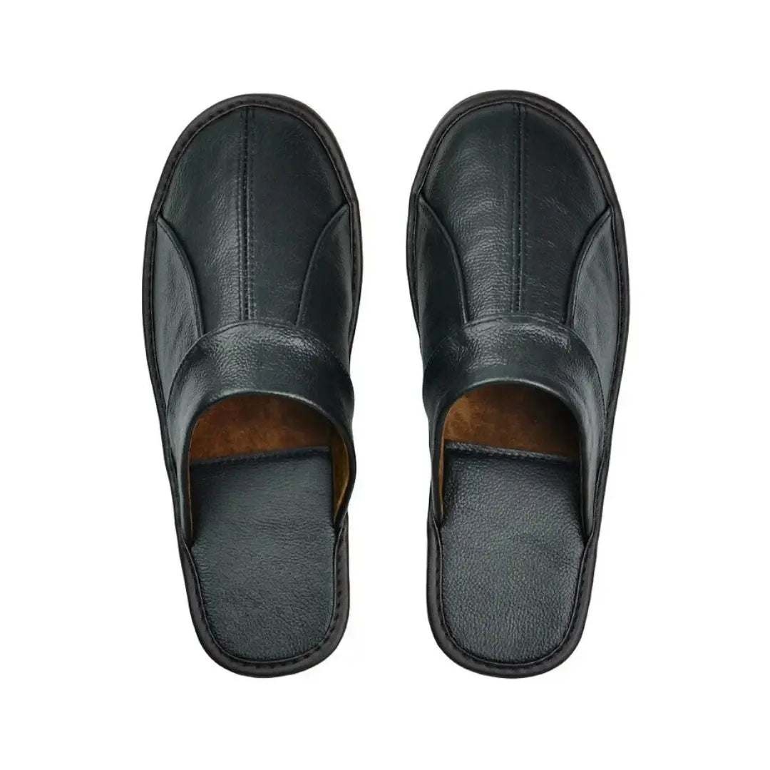Men’s Leather Mule Slippers – Slip On Indoor Shoes with Anti Slip Sole