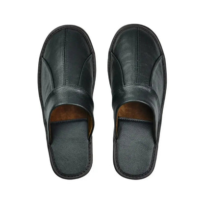 Men’s Leather Mule Slippers – Slip On Indoor Shoes with Anti Slip Sole