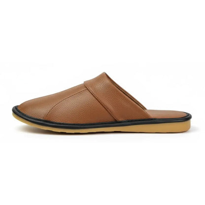 Men’s Leather Mule Slippers – Slip On Indoor Shoes with Anti Slip Sole