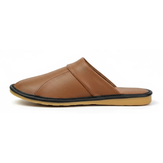 Men’s Leather Mule Slippers – Slip On Indoor Shoes with Anti Slip Sole