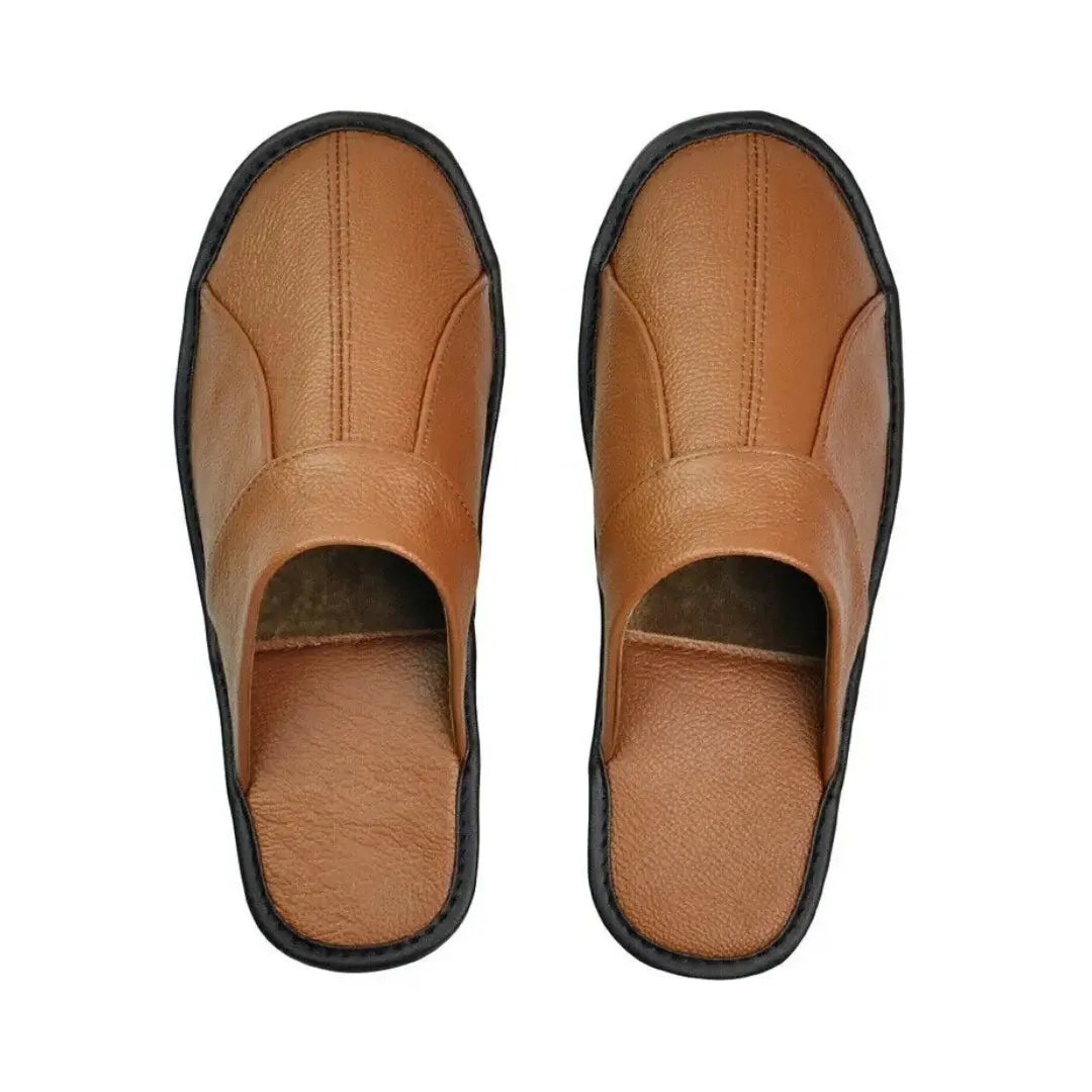 Men’s Leather Mule Slippers – Slip On Indoor Shoes with Anti Slip Sole