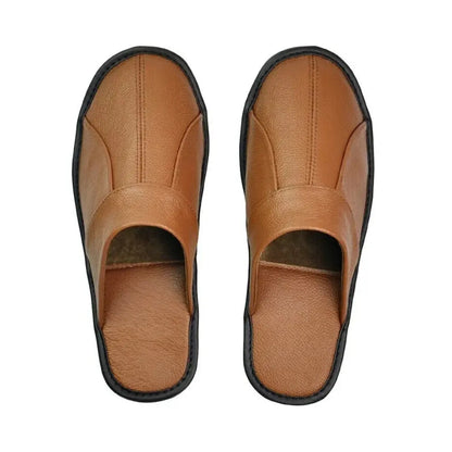 Men’s Leather Mule Slippers – Slip On Indoor Shoes with Anti Slip Sole