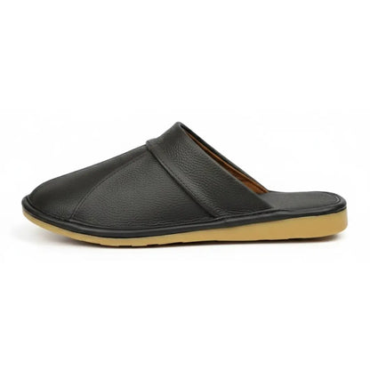 Men’s Leather Mule Slippers – Slip On Indoor Shoes with Anti Slip Sole