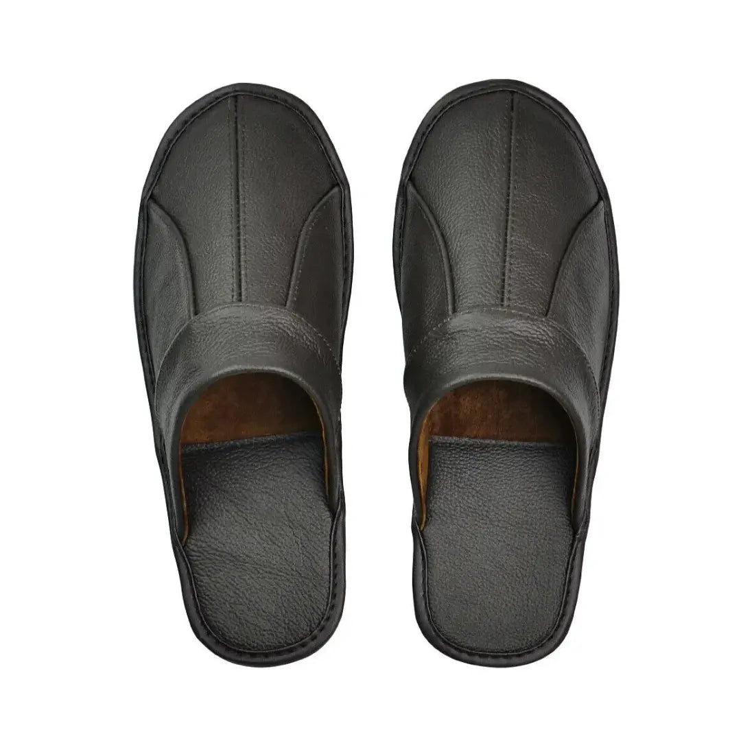 Men’s Leather Mule Slippers – Slip On Indoor Shoes with Anti Slip Sole
